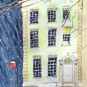 A Georgian house in Dowry Square in snow